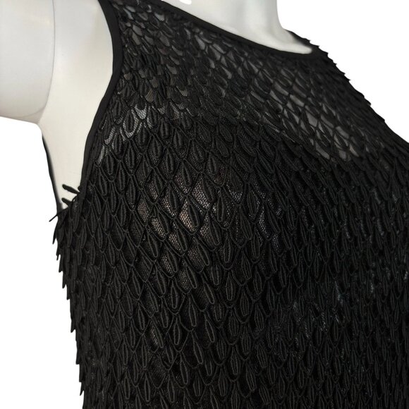 ML Monique Lhuillier Textured Fringe Sheer Cocktail Evening Dress Black Size 2 - Picture 5 of 11